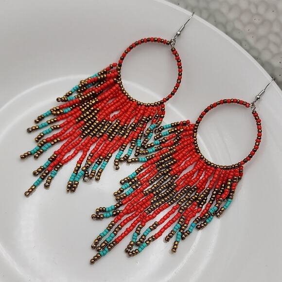 Free People Red and Turquoise Beaded Earrings - Picture 3 of 9